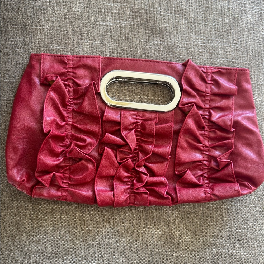 Elegant Red Ruffled Clutch